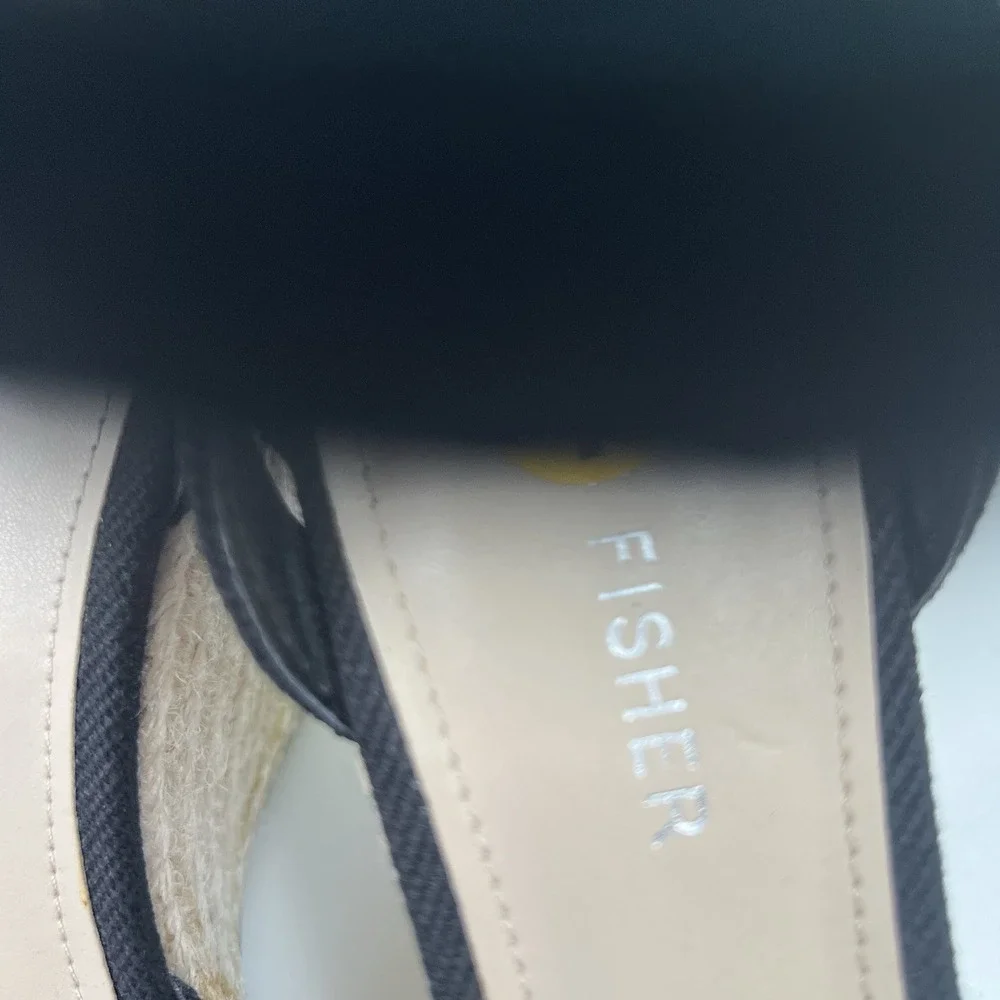 Marc Fisher Canvas Espadrille Platform Wedges Teelan Black Ankle Strap Size 7